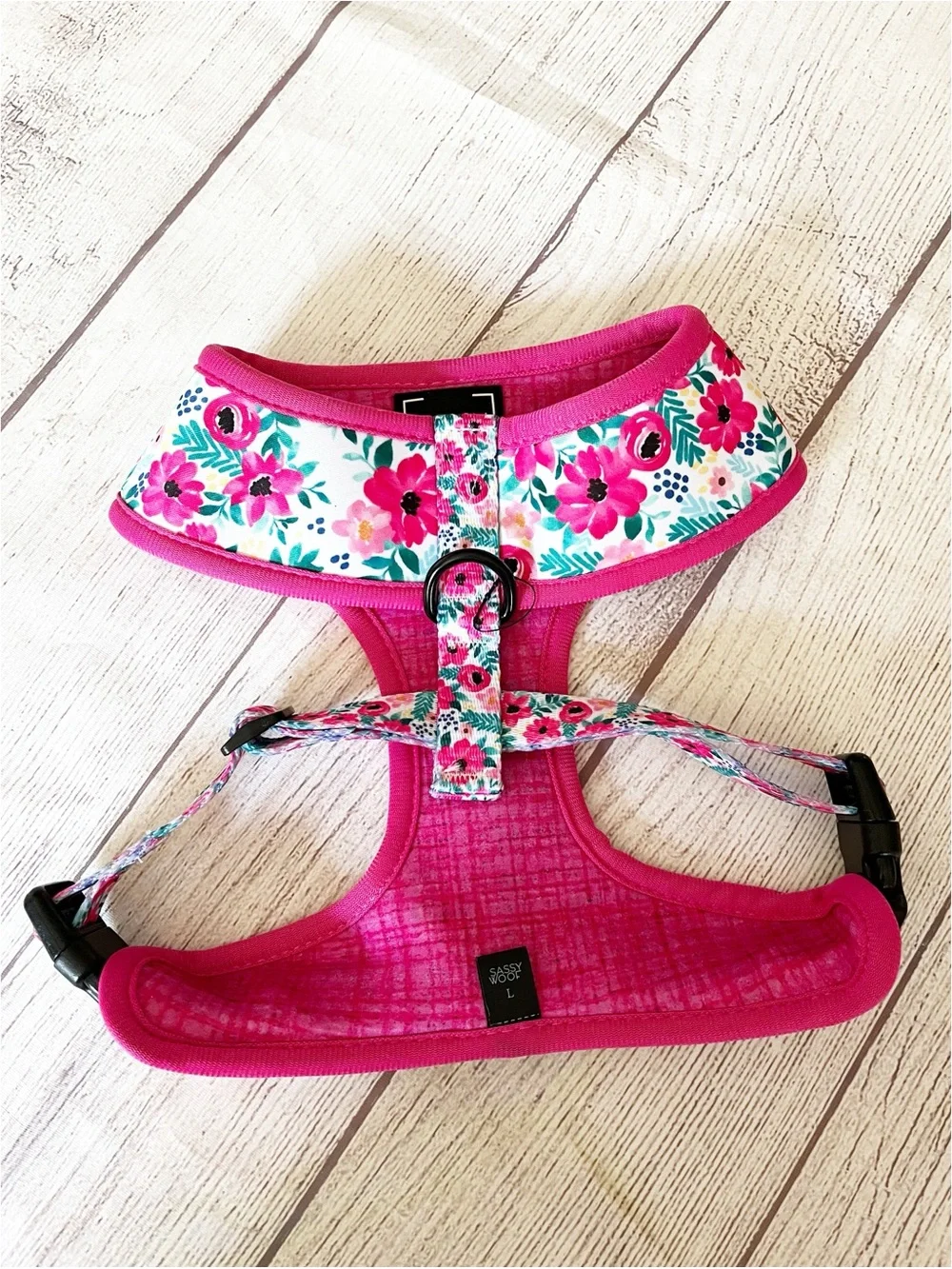 Sassy Wolf pink floral reversible harness L